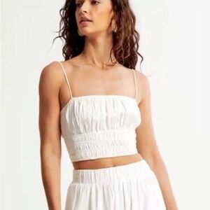 Abercrombie & Fitch Linen Crinkle Textured Ruched Crop Top White Size Medium